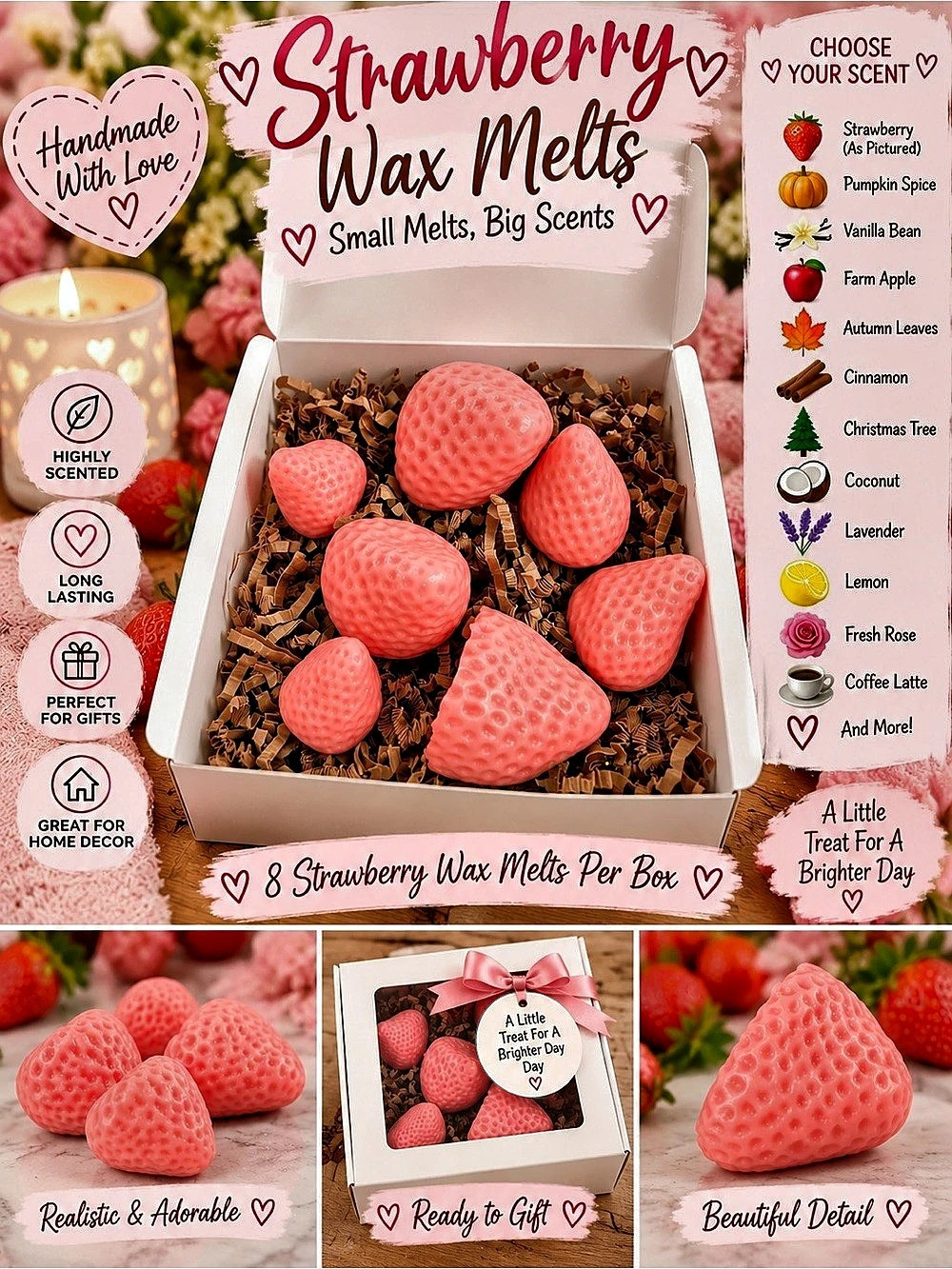 Strawberry Wax Melts Gift Box | Handmade Scented Melts | Choose Your Scent